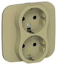 FLITE Розетка 2-местная с заземлением без защитных шторок безвинтовое крепление 16А РС12-1-А-ФлО оливковый IEK