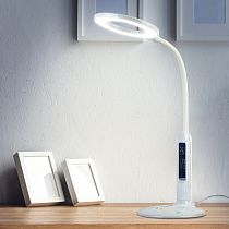 Настольный светильник, светодиодный ЭРА NLED-476-10W-W с часами и будильником, белый Настольный светильник, светодиодный ЭРА NLED-476-10W-W с часами и будильником, белый
