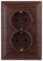 Розетка ЭРА Intro Solo 4-205-10 с заземлением двойная 2X2P+E Schuko, 16А-250В, IP20, скрытой установки, венге