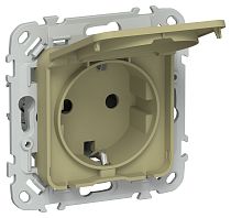 FLITE Розетка с заземлением с защитными шторками и крышкой безвинтовое крепление 16А IP44 РСшкр11-1-44-ФлО оливковый IEK