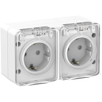 AtlasDesign Profi IP54 O/У двойная РОЗЕТКА с заземлением со шторками 16А 250B, БЕЛЫЙ, Россия Systeme Electric (Schneider Electric)