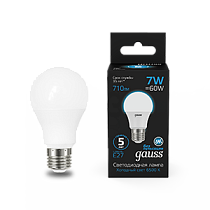Лампа Gauss A60 7W 710lm 6500K E27 LED 1/10/50 Лампа Gauss A60 7W 710lm 6500K E27 LED 1/10/50