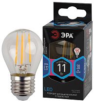 Лампа светодиодная ЭРА F-LED P45-11W-840-E27 филамент шар нейтральный белый свет