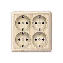 Розетка четырехместная квадратная серия "Олимп" с/з, о/у, 16А, 220В, сосна (еврослот) UNIVERSAL