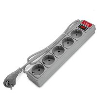 Сетевой фильтр ПВС 3х0,75 5 гнезд 10А выключатель с индикацией, с заземлением, серый 1,8м Союз