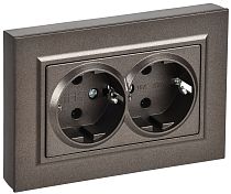 BRITE Розетка 2-местная с заземлением без защитных шторок плоская 16А в сборе РСПл12-3-БрТБ темная бронза IEK