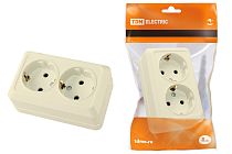 Розетка двойная 2П+3 открытой установки IP20 16А, сл. кость "Ладога"  TDM