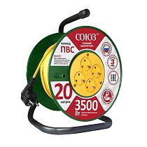 Удлинитель силовой на катушке 4 гнезда 16А IP20 3500 Вт с защитной крышкой 20м Союз