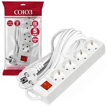 Удлинитель бытовой Союз 2200 Вт (с/з выкл.) 4гн. ПВС 5м