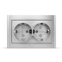 Розетка двухместная серия "Бриллиант" с/з, с/у, з/ш 16А, 220В, серебро (еврослот) UNIVERSAL