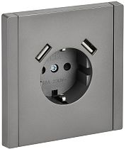 FORTE&PIANO Розетка 1-местная с заземлением с защитными шторками винтовое крепление 16А USB A+A 3,1А FP545 сталь IEK