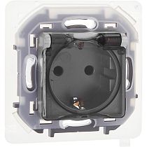INSPIRIA Розетка 1-местная с заземлением с защитными шторками и крышкой 16А IP44 алюминий
