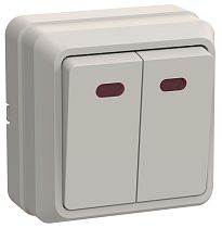 Выключатель двухклавишный ОП Октава 10А IP20 ВС20-2-1-ОКм с индикацией кремовый  IEK