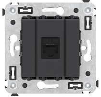 Компьютерная розетка RJ-45 без шторки в стену, кат.5е одинарная, "Avanti", "Черный матовый" DKC