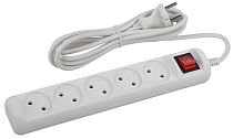 Удлинитель электрический ЭРА без заземления с выключателем 5 розеток 1,5м ПВС 2x1 10А, Белый, U-5s-1