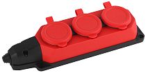 Колодка каучуковая ЭРА с заземлением 3 розетки 16А IP44, Красный, K-3e-RED-IP44