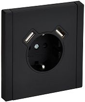 FORTE&PIANO Розетка 1-местная с заземлением с защитными шторками винтовое крепление 16А USB A+A 3,1А FP145M металл черный IEK