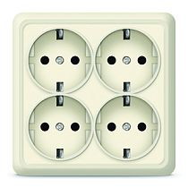 Розетка четырехместная квадратная серия "Олимп" с/з, о/у, 16А, 220В, "слоновая кость" (еврослот) UNIVERSAL