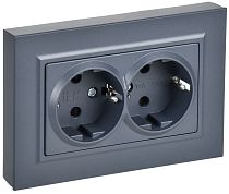 BRITE Розетка 2-местная с заземлением с защитными шторками плоская 16А в сборе РСшПл12-3-БрМ маренго IEK