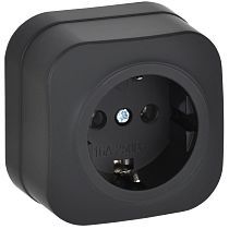 GLORY Розетка 1-местная для открытой установки с заземлением без защитных шторок 16А РС20-3-ХЧм черный матовый IEK