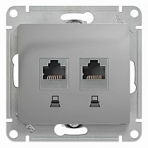 Glossa Алюминий Розетка компьютерная двойная, RJ45+RJ45, категория 5E Systeme Electric (Schneider Electric)