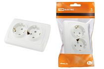 Розетка двойная 2П+З 16А 250В с защ. шт. белая "Онега"  TDM