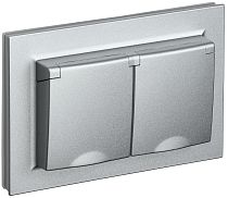 BRITE Розетка 2-местная с заземлением с защитными шторками и крышкой 16А в сборе IP44 РСбш12-3-44-БрА алюминий  IEK