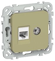 FLITE Розетка 2-местная RJ45/TV категория 5Е UTP РКТВ5е-2-0-ФлО оливковый IEK