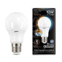 Лампа светодиодная Gauss A60 10Вт E27 930lm 2700K/4100K CTC