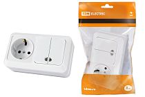 Блок комбинированный выкл. 2-кл. с/п 10А + розетка 2П+З 16А 250В БКВР IP20 белый "Ладога"  TDM