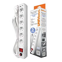 Фильтр-удлинитель "UNIVersal" 6гн. с USB type-A + type-C, ПВС 3*0,75, 10А/2,2кВт белый 5м