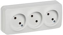 GLORY Розетка 3-местная для открытой установки без заземления без защитных шторок 10А РС23-2-ХБм белый матовый IEK