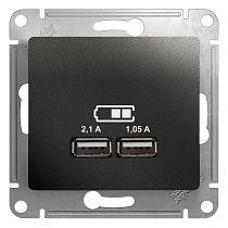 Glossa Антрацит Розетка USB ,5В/2100мА, 2х5В/1050мА Systeme Electric (Schneider Electric)
