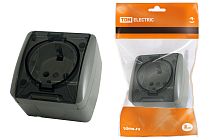 Розетка 2П+3 открытой установки IP54 16А с прозрачной крышкой серая "Селигер"  TDM