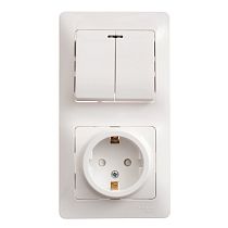 Glossa Белый Блок: Розетка с заземлением со шторками и 2 клавишный  Выключатель с подсветкой Systeme Electric (Schneider Electric)