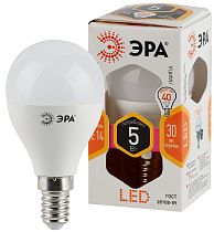 Лампа светодиодная ЭРА STD LED P45-5W-827-E14 шар теплый белый свет