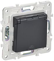 SKANDY Розетка 1-местная с заземлением с защитными шторками и крышкой 16А IP44 SK-R11T титан IEK