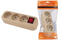 Колодка розеточная 3 гнезда 2П+3 с выключателем16А 250В "Эко" (сосна)  TDM