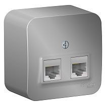 Blanca открытая установка с  изолированной пластиной Алюминий Розетка 2 постовая компьютерная RJ45, кат.5E Systeme Electric (Schneider Electric)