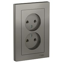 AtlasDesign Сталь Розетка без заземления 2 постовая, 16А, (в сборе с рамкой) Systeme Electric (Schneider Electric)