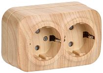 Розетка двухместная для открытой установки РСш22-3-ХС с заземлением и защитной шторкой 16А GLORY сосна  IEK Розетка двухместная для открытой установки РСш22-3-ХС с заземлением и защитной шторкой 16А GLORY сосна  IEK