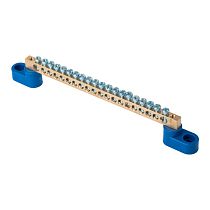 Шина "0" N (6х9мм) 20 отверстий латунь 2 синих угловых изолятора EKF PROxima Шина "0" N (6х9мм) 20 отверстий латунь 2 синих угловых изолятора EKF PROxima