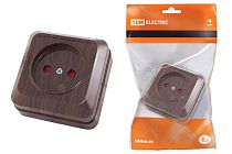 Розетка 2П открытой установки с з/ш IP20 10А, бук"Ладога"  TDM