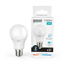 Лампа светодиодная Gauss Elementary A60 12Вт E27 1150lm 4100K Лампа светодиодная Gauss Elementary A60 12Вт E27 1150lm 4100K