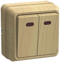 Выключатель двухклавишный ОП Октава 10А IP20 ВС20-2-1-ОС с индикацией сосна  IEK