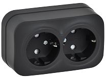 GLORY Розетка 2-местная для открытой установки с заземлением с защитными шторками 16А РСш22-3-ХЧм черный матовый IEK GLORY Розетка 2-местная для открытой установки с заземлением с защитными шторками 16А РСш22-3-ХЧм черный матовый IEK