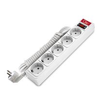 Сетевой фильтр ПВС 3х0,75 5 гнезд 10А выключатель с индикацией, с заземлением, белый 5м Союз