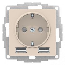 AtlasDesign Бежевый Розетка 16А c 2 USB A+A, 5В/2,4А, 2х5В/1,2А Systeme Electric (Schneider Electric)
