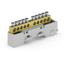 Шина неизолированная сечение 6х9, двенадцать отверстий, крепление на DIN-рейку и поверхность, серая Tekfor