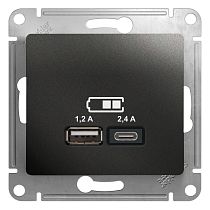 Glossa Антрацит Розетка USB A+С, 5В/2,4А, 2х5В/1,2 А Systeme Electric (Schneider Electric) Glossa Антрацит Розетка USB A+С, 5В/2,4А, 2х5В/1,2 А Systeme Electric (Schneider Electric)